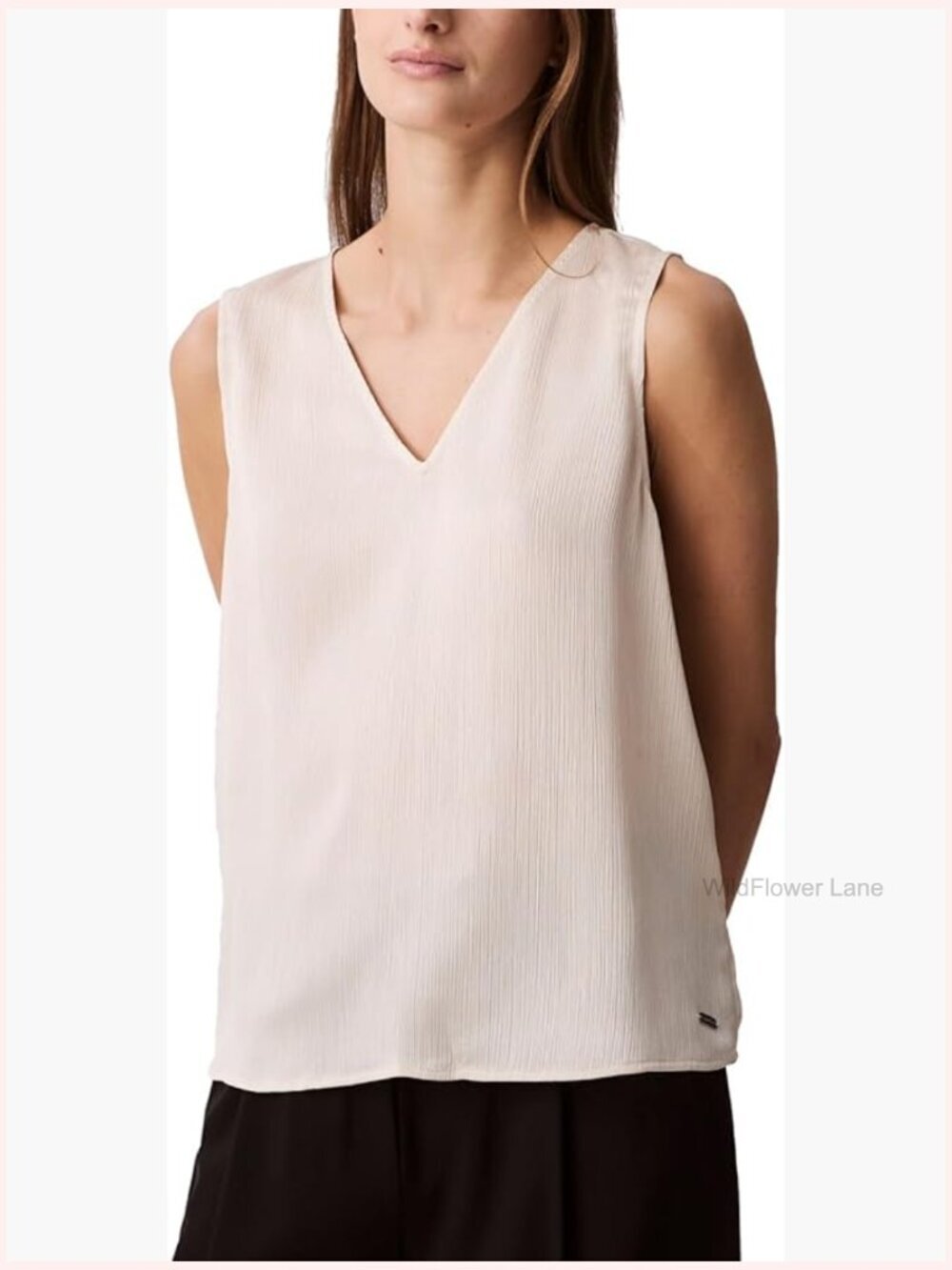Sleeveless V-Neck Tank Top with Pleated Texture